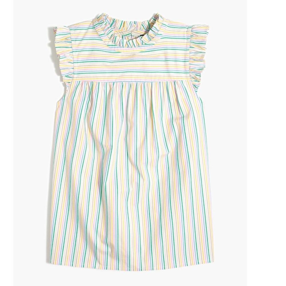 J. Crew Multicolor Striped Ruffle Cap-Sleeve Top